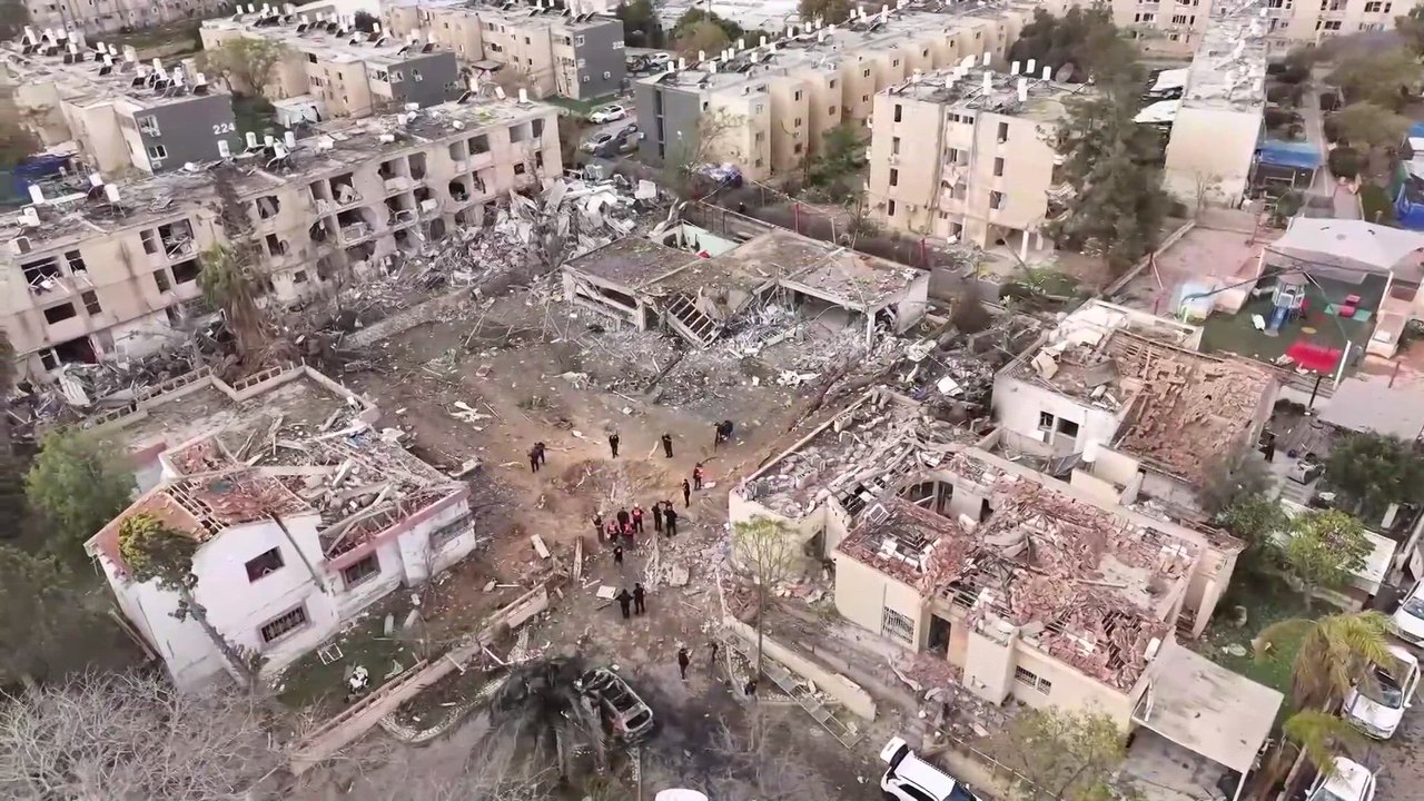 Drone video shows extent of damage from Iranian missile strike on area near Israeli nuclear site