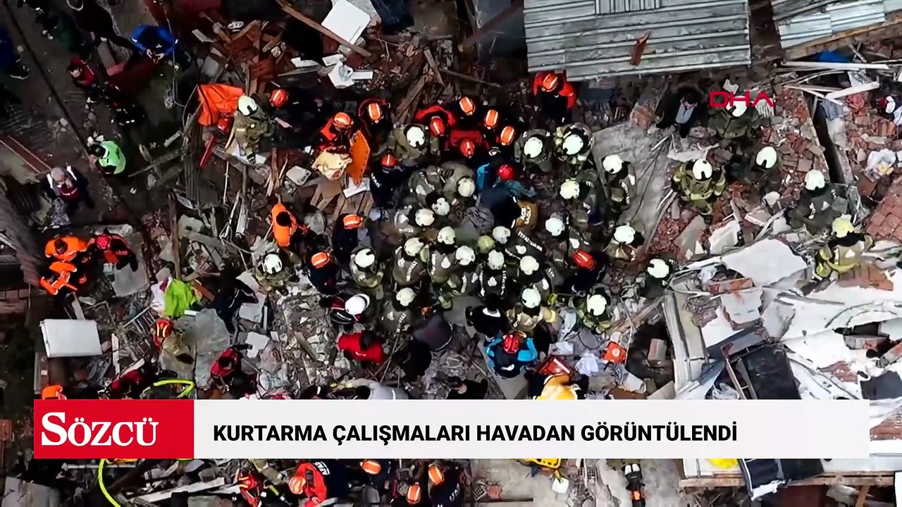 Fatih’te çöken 2 binadaki kurtarma çalışmaları havadan görüntülendi