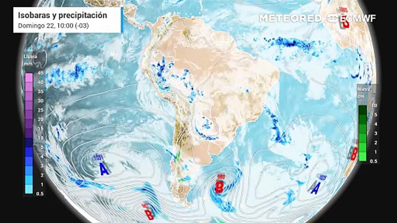 Pronóstico de Isobaras y Precipitación: Domingo 22 de Marzo.