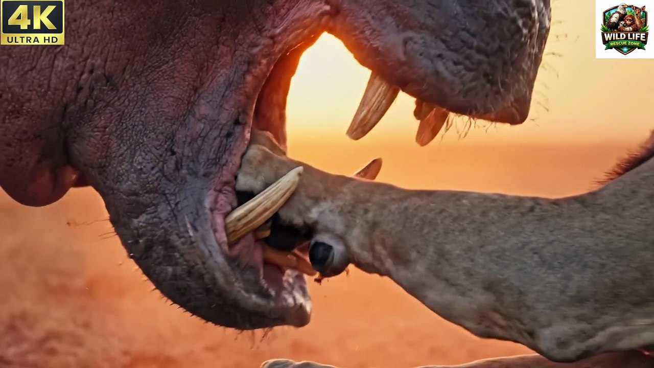 A Mother Hippopotamus Saves Her Calf from a Lion Attack — A Journey from Vulnerability to Survival