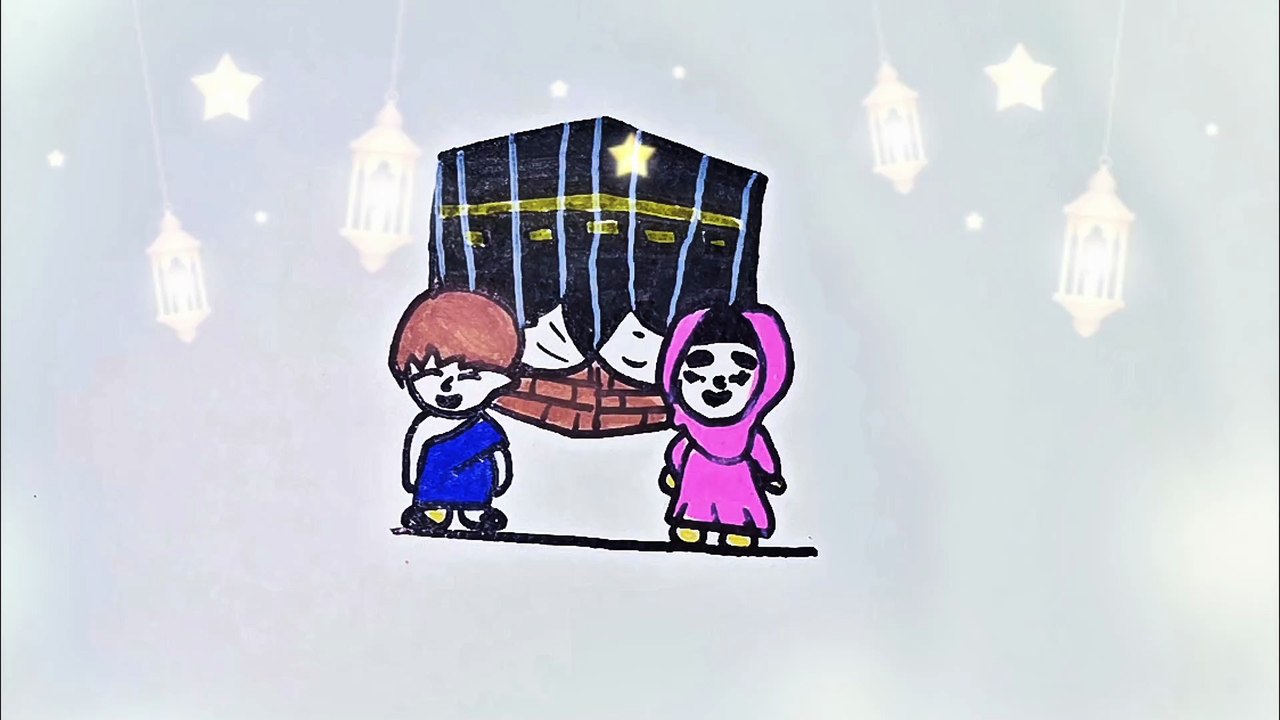 Khana Kaaba Drawing 🕋✨ Cute Islamic Art | Easy Makkah Drawing Step by Step