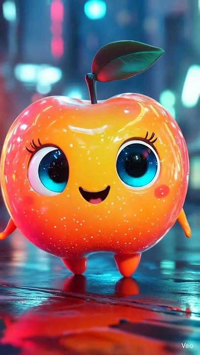 Cute Neon Apple Walking in the City 🍎✨ | Adorable Animation Vibes #Shorts