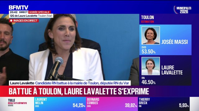 Municipales 2026 à Toulon: Laure Lavalette (RN) salue un résultat historique bien qu'elle soit donnée perdante face à Josée Massi (divers droite)