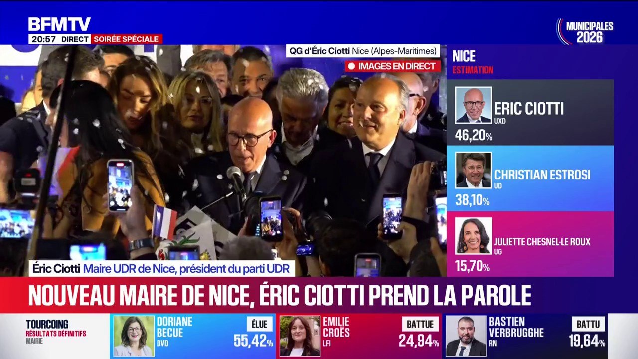 Municipales 2026: "Je suis heureux de vous annoncer que nous avons gagné la mairie de Nice", annonce Éric Ciotti