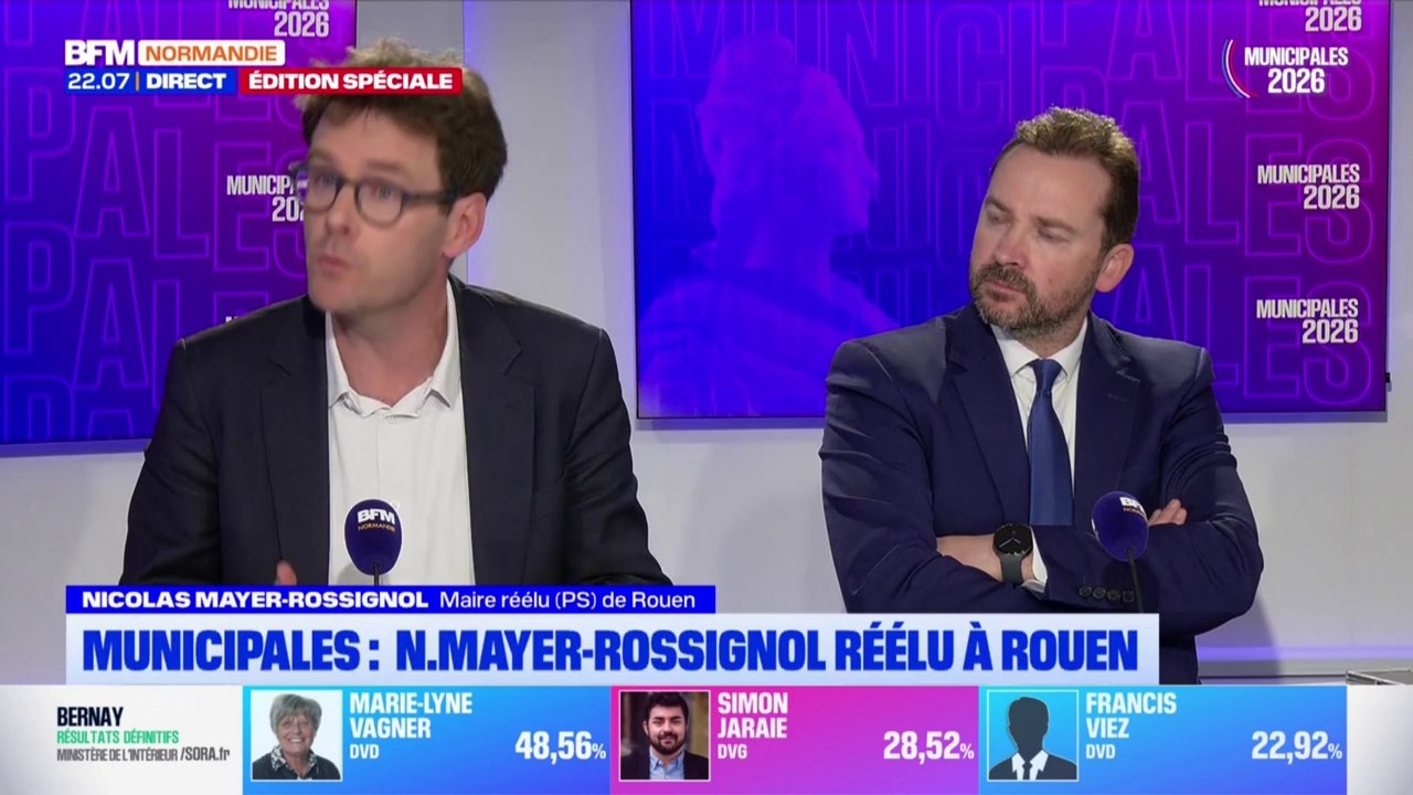 Municipales: "Je serai le maire de tous les Rouennais, qu'ils aient voté pour moi ou pas", déclare Nicolas Mayer-Rossignol, maire PS réélu à Rouen