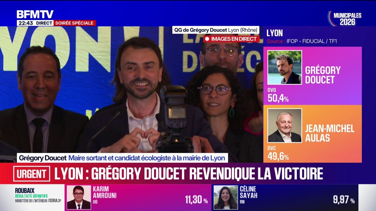Municipales 2026: "Les Lyonnaises et les Lyonnais ont choisi de maintenir une trajectoire responsable": déclare Grégory Doucet