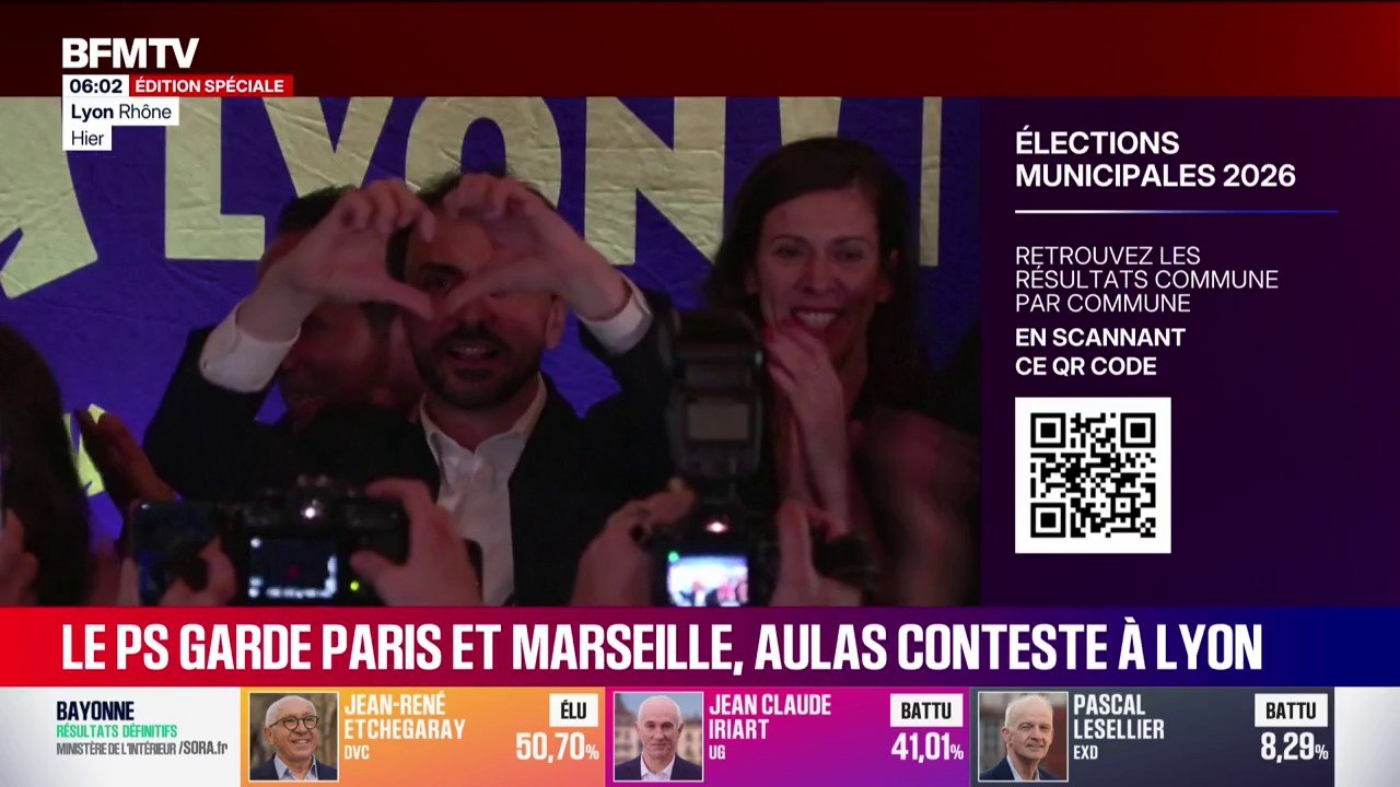 Municipales 2026: à Paris et Marseille, le PS remporte les élections, à Lyon Jean-Michel Aulas annonce un recours