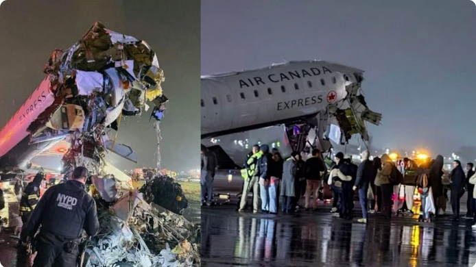 New York'ta uçak, havalimanına inişi sırasında itfaiye aracına çarptı