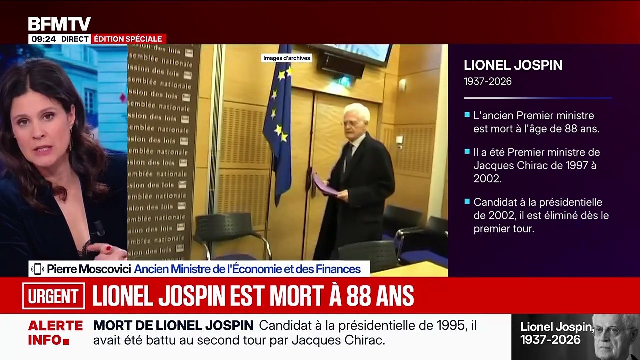 Pierre Moscovici, proche de Lionel Jospin, réagit au décès de l'ancien Premier ministre sur BFMTV.