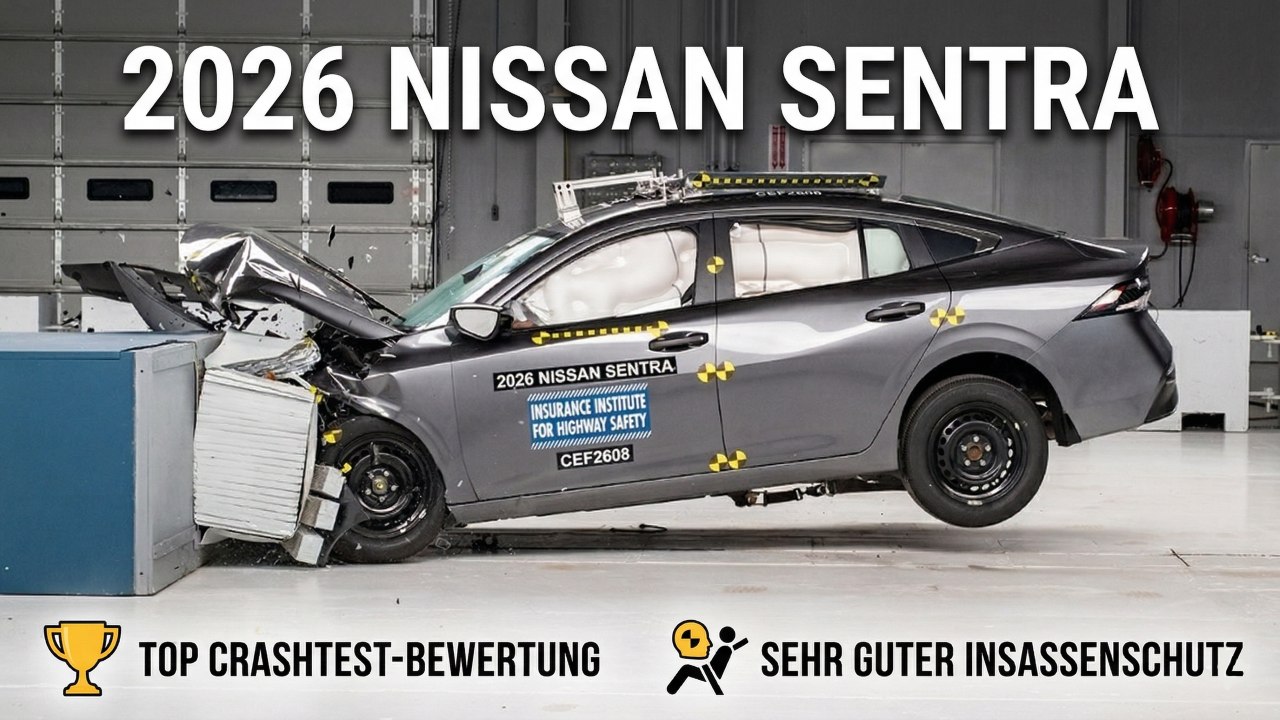 IIHS Crashtest 2026 Nissan Sentra überzeugt im Crash-Test
