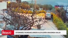 Otomobili kundaklayan şüpheli, alevlerin arasında kaldı