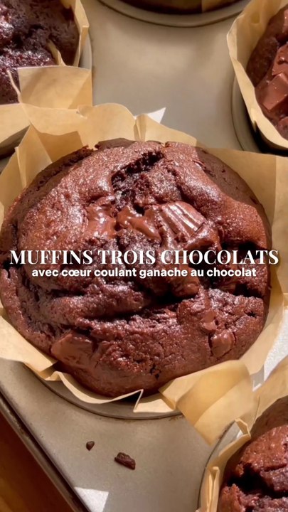 Muffins Triple Chocolat avec Cœur Coulant Ganache au Chocolat 🍫 | Recette Facile Goûter Gourmand