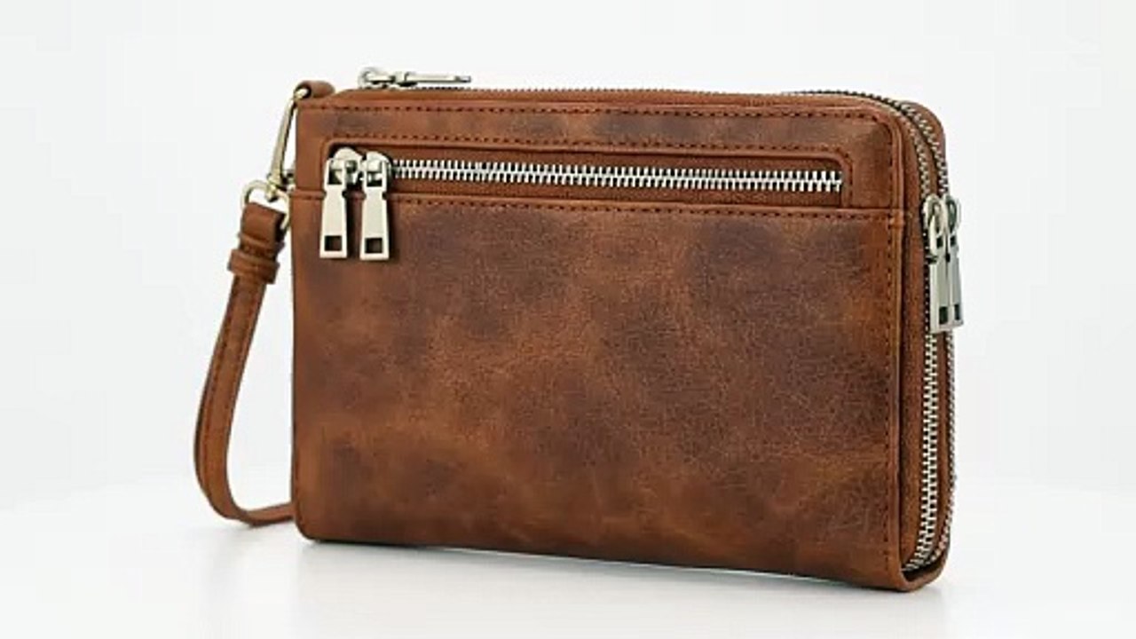 Vintage-Stil Doppel-Reißverschluss-Leder-Wallet im Detail - hipomarket.shop