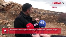 Köyde arazideki heyelan nedeniyle yolda derin çatlaklar oluştu