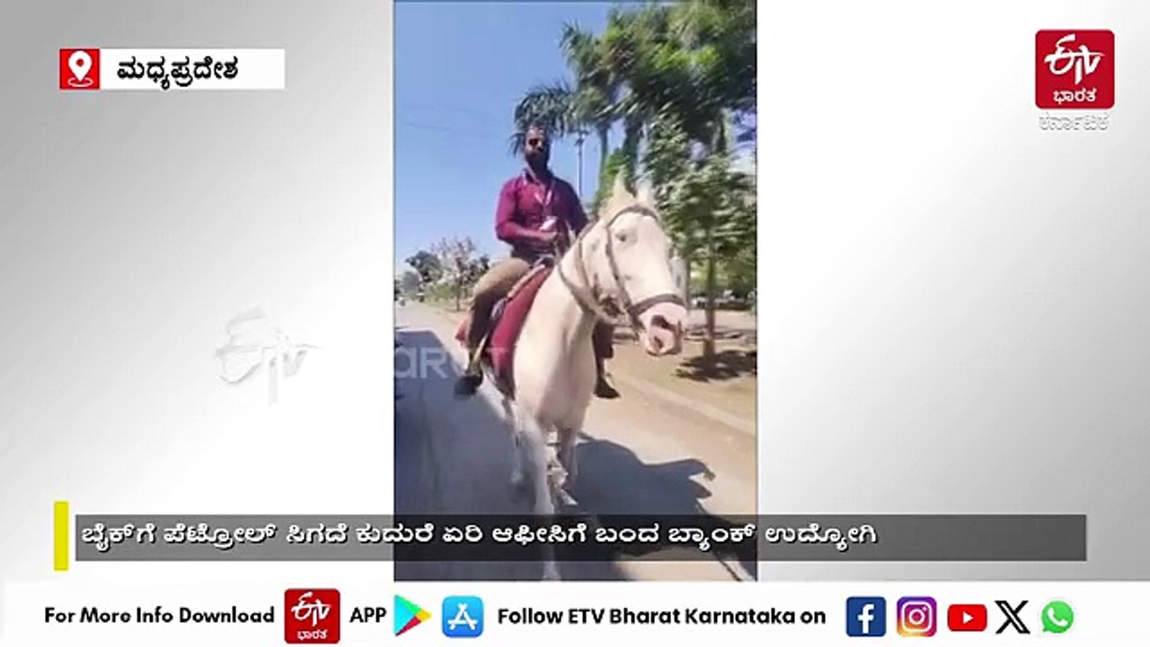 ಬೈಕ್​​ಗೆ ಪೆಟ್ರೋಲ್​ ಸಿಗದೆ ಕುದುರೆ ಏರಿ ಆಫೀಸಿಗೆ ಬಂದ ಬ್ಯಾಂಕ್​ ಉದ್ಯೋಗಿ: ವಿಡಿಯೋ ನೋಡಿ