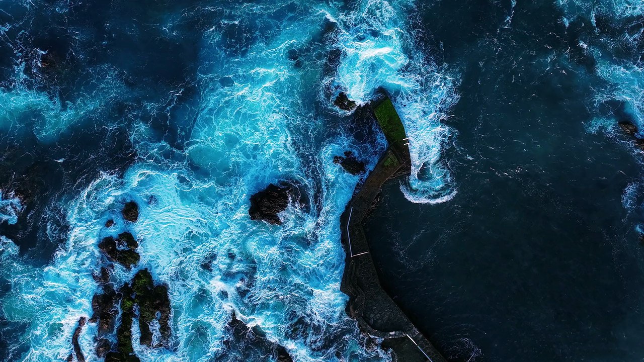 Aerial View of Turbulent Ocean Waves