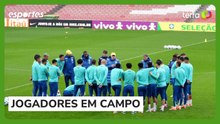 Jogadores realizam treino com bola em campo nos EUA