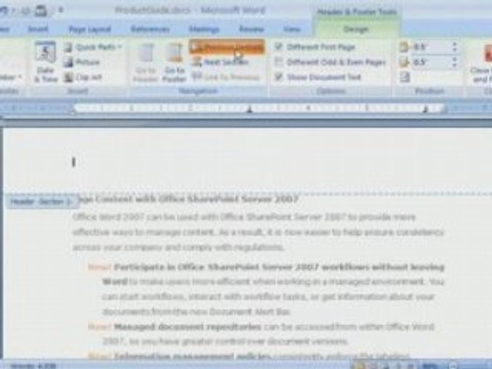 Word 2007 Demo (3 of 3): Header & Footer