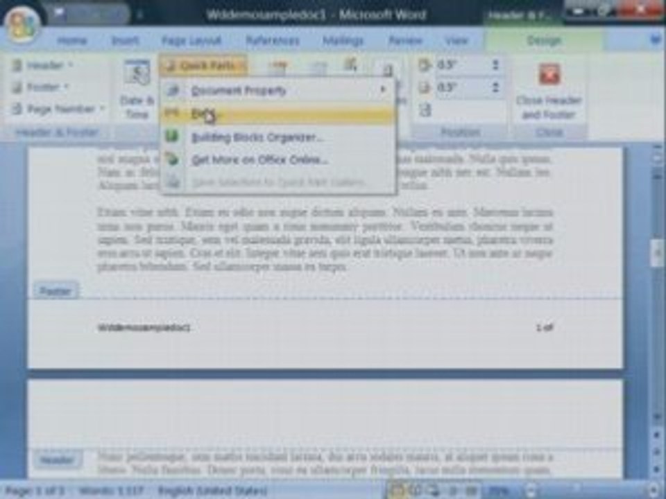 Word 2007 Demo: Using Headers/Footers