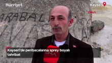 Kayseri'de peribacalarına sprey boyalı tahribat