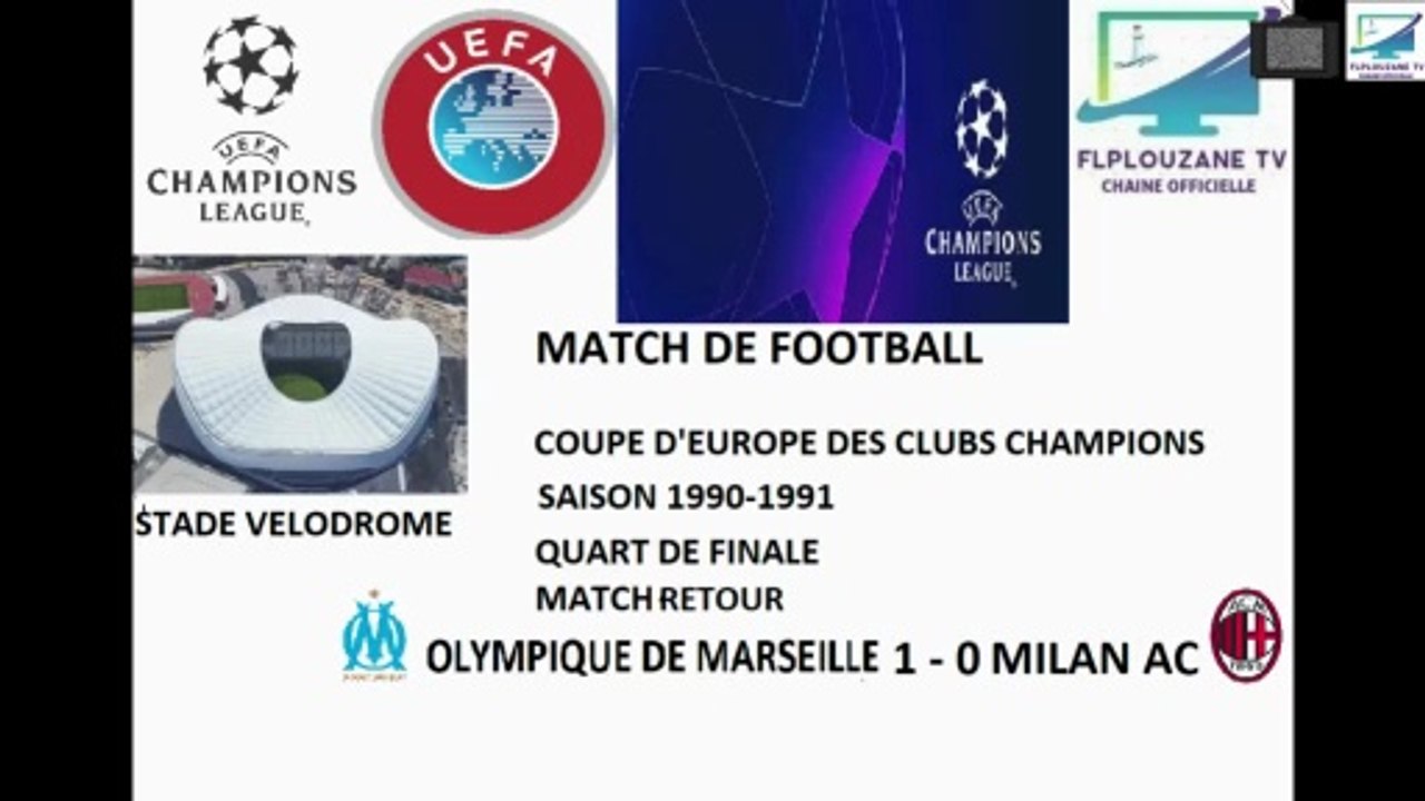 Football : Coupe d'Europe des Clubs Champions Saison 1990 - 1991 Quart de Finale Match Retour OM - Milan AC