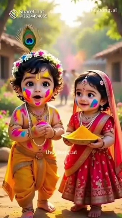 Two children wishing everyone a happy Holi
