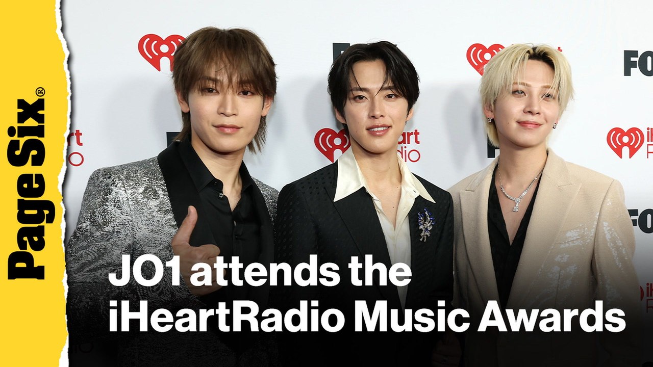 Yonashiro Sho, Kono Junki, and Kawashiri Ren of JO1 attend the 2026 iHeartRadio Music Awards