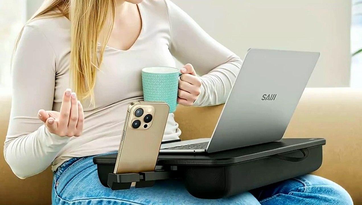 SAIJI Laptop Stand for Bed & Lap with Drawer, Phone Holder & Adjustability