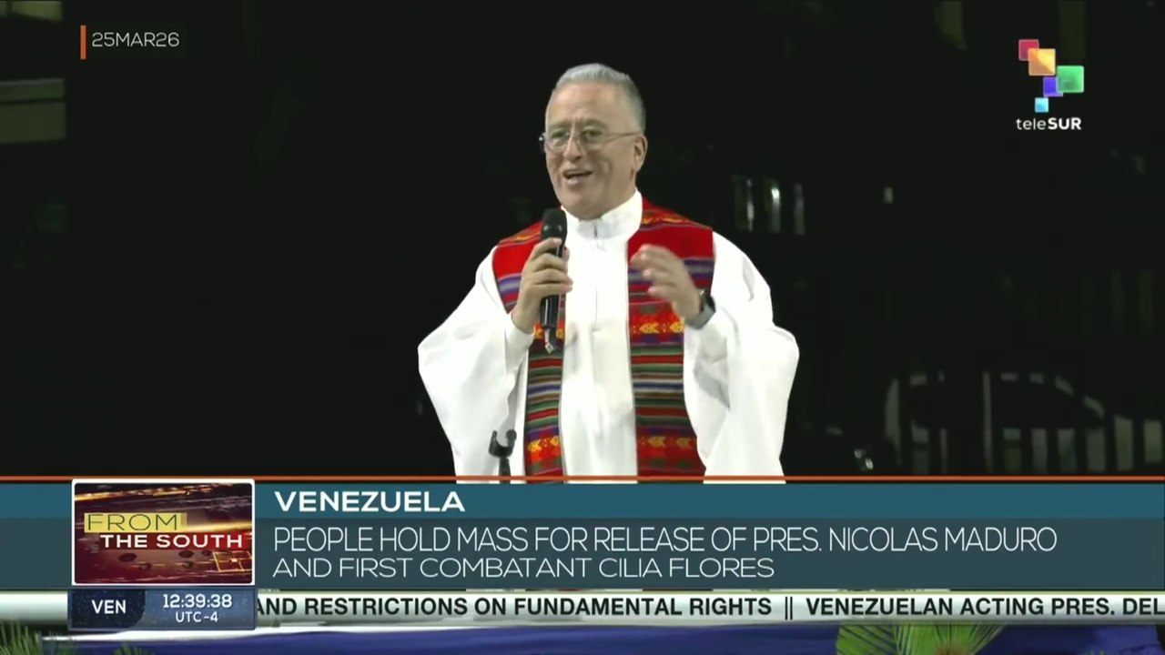 People hold mass for release of pres. Nicolás maduro and First Combatant Cilia Flores