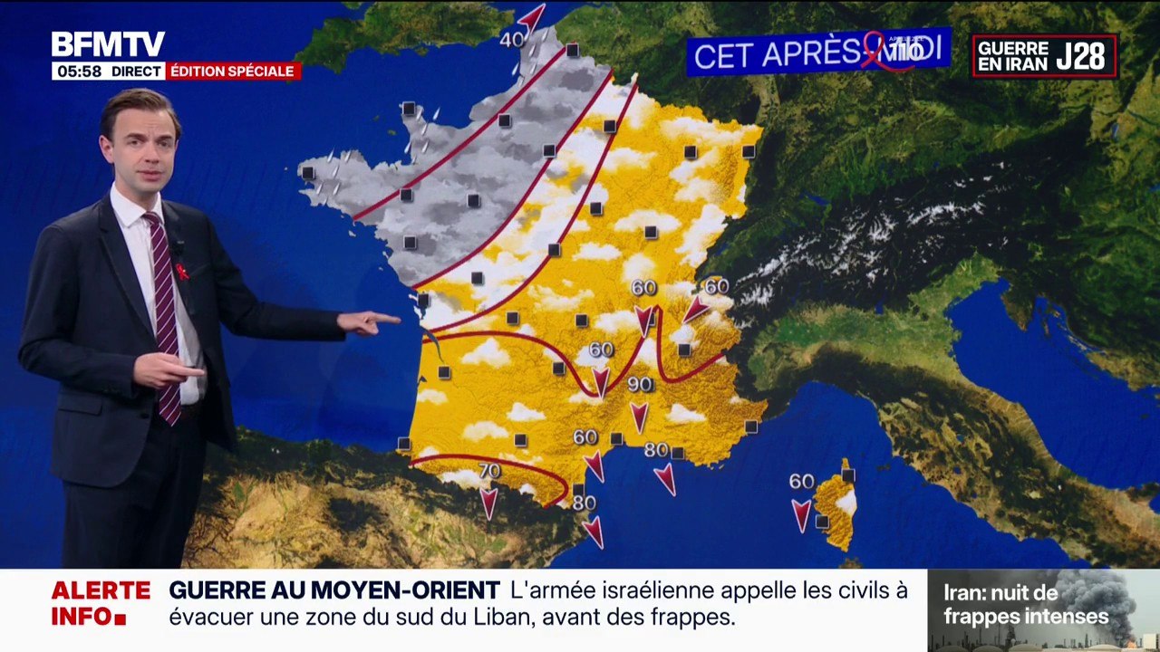 Nouvelle perturbation attendue sur les bords de Manche avec des pluies sur la Bretagne et la Normandie, du soleil dans le sud-est