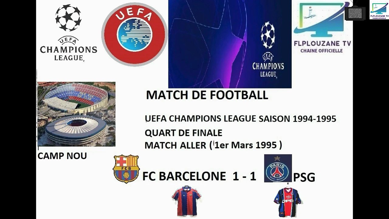 Football : UEFA Champions de League Saison 1994- 1995 Quart de Finale Match Aller FC Barcelone - PSG