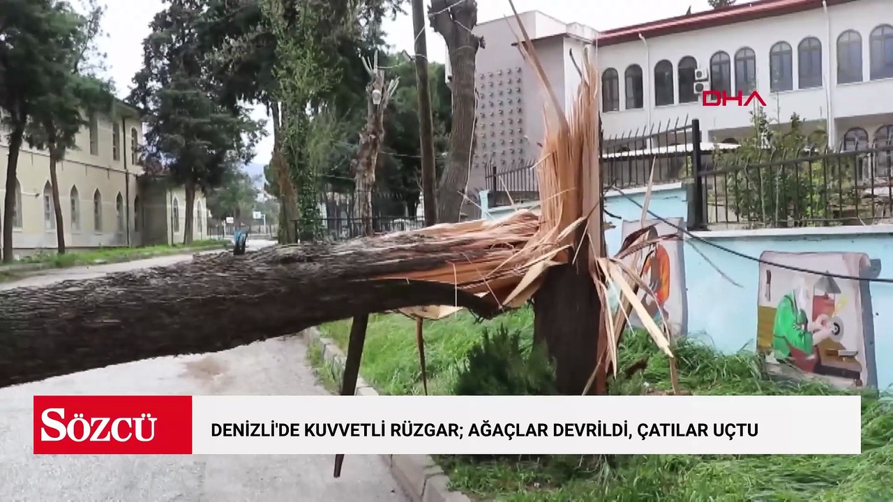 Denizli'de kuvvetli rüzgar; ağaçlar devrildi, çatılar uçtu