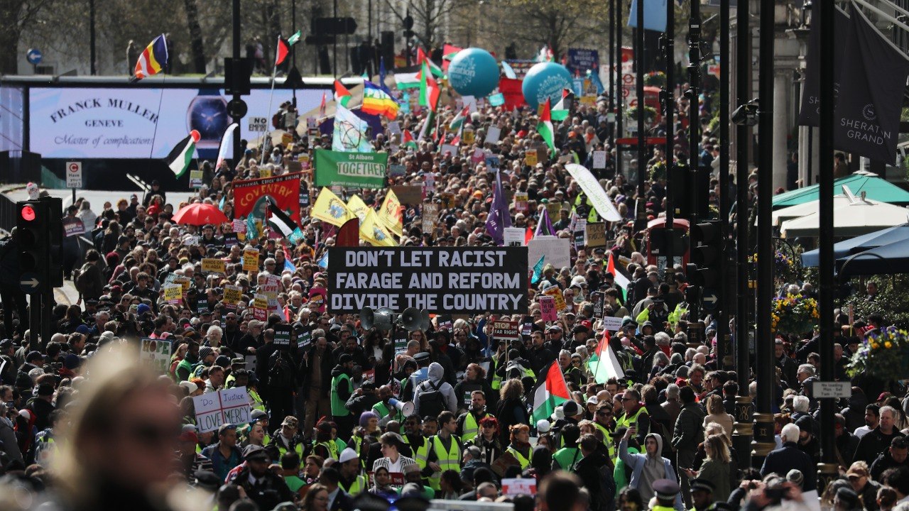 Half a million gather in London for biggest anti-far right demo, say organisers