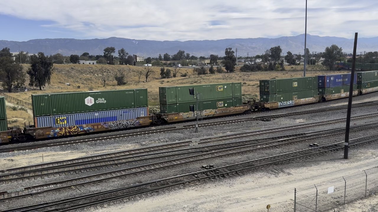 Union Pacific Eastbound Intermodal Train Rolling Through West Colton Yard.