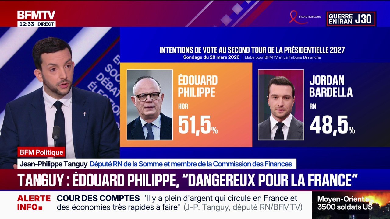 Présidentielle: Jean-Philippe Tanguy (RN) estime que l'élection d'Édouard Philippe "mettrait le feu à la France"