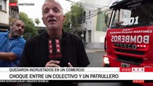 Brutal choque en Constitución: un patrullero se incrustó en una pizzería tras impactar con un colectivo