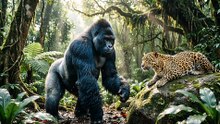 Gorilla vs Leopard – Jungle Standoff