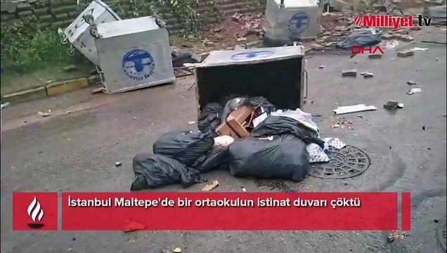 İstanbul'da okulun istinat duvarı çöktü