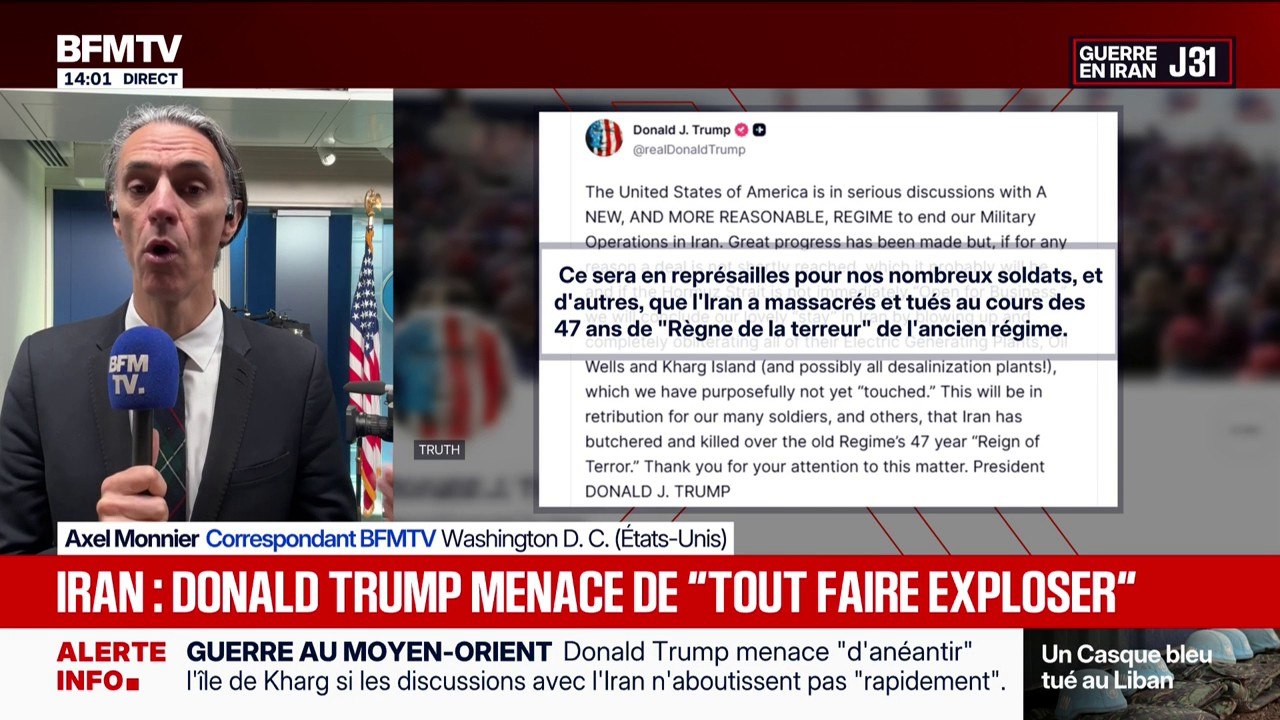 Donald Trump menace d'"anéantir" l'île de Kharg si les discussions avec l'Iran n'aboutissent pas "rapidement"