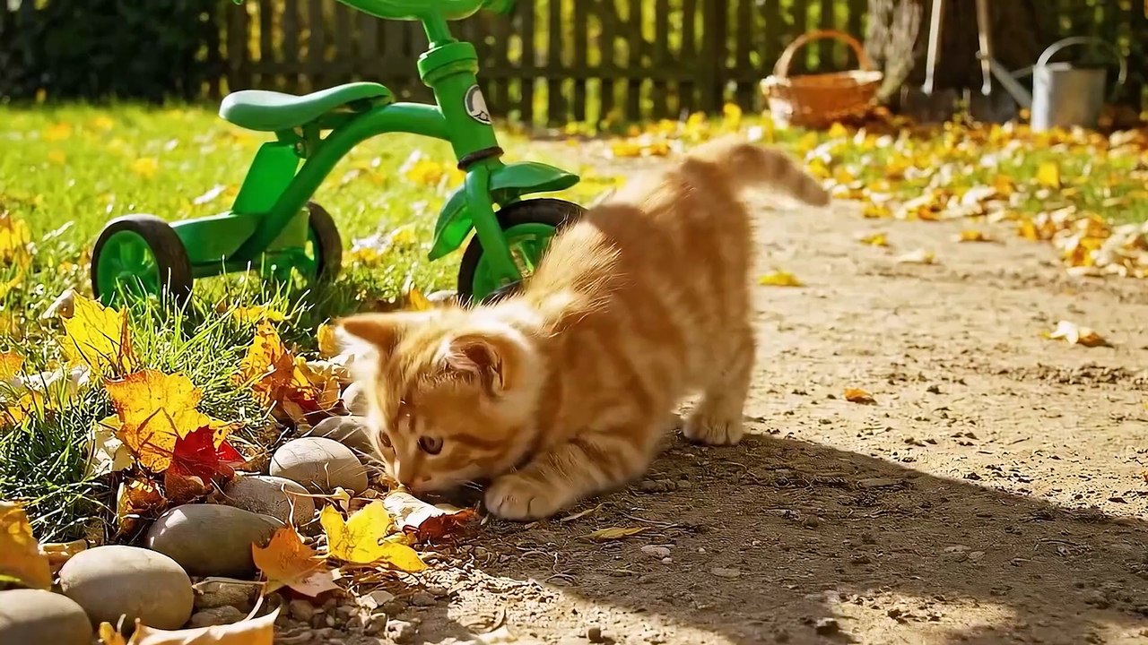 Kitten Gets a Colorful Wooden Bike from Mama Ca...