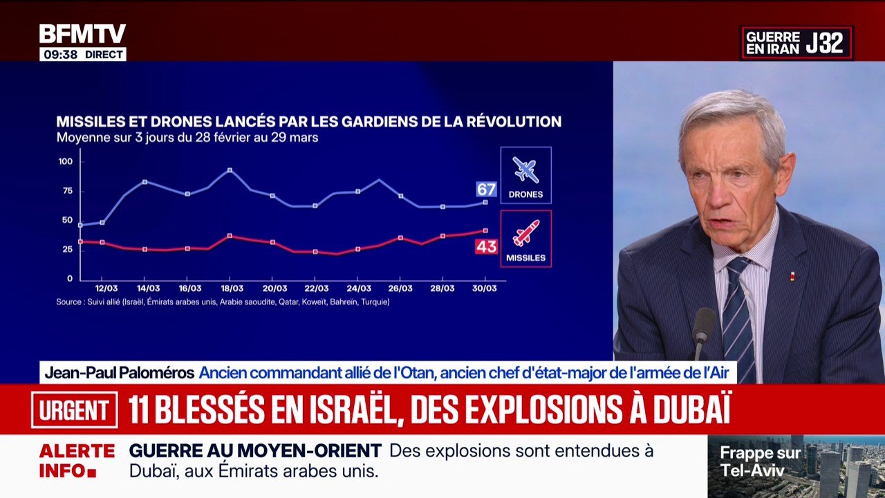 Guerre au Moyen-Orient: "L'objectif des Iraniens est de laisser penser que leurs réserves sont inépuisables", estime Jean-Paul Paloméros, ancien commandant allié de l'Otan