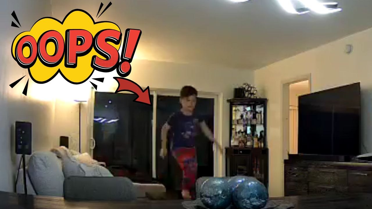 Boy Tries a Parkour Jump Onto a Dining Table and Slips Off