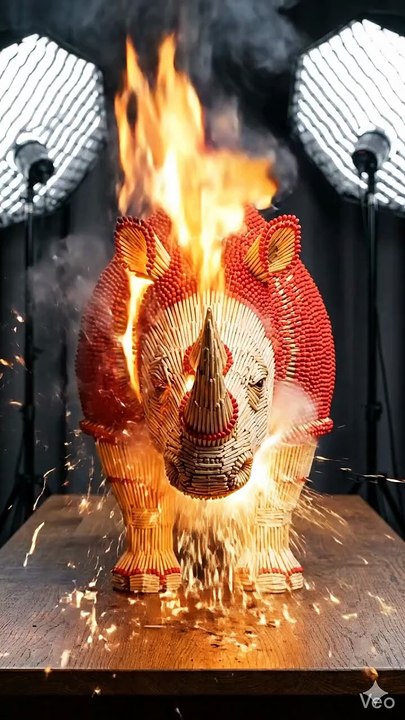 Art if matchstick Rhinoceros Burning_match_ignites
