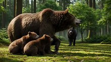 Bear Defends Cubs From Predator