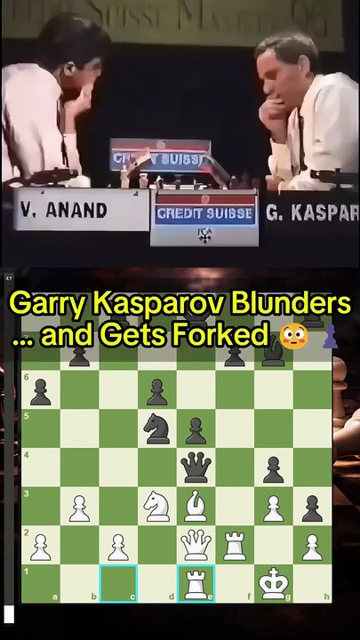 Garry Kasparov Blunders… and Gets Forked by Vishy Anand 😳♟️  Even legends falter in the 1996 Blitz Final. ♟️ Viswanathan Anand doesn't even pause when Garry Kasparov walks right into a vicious fork. The game is over in an instant with a single blink or m
