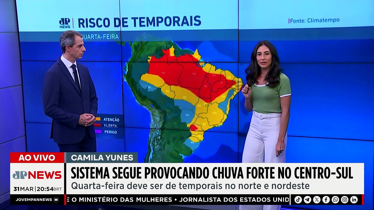 Previsão do Tempo: Sistema intensifica chuvas no Centro-Sul e traz alerta de temporais