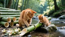 (88) Too Hot! Mama Cat Takes Ginger to the Mountains for Somen and Rafting!