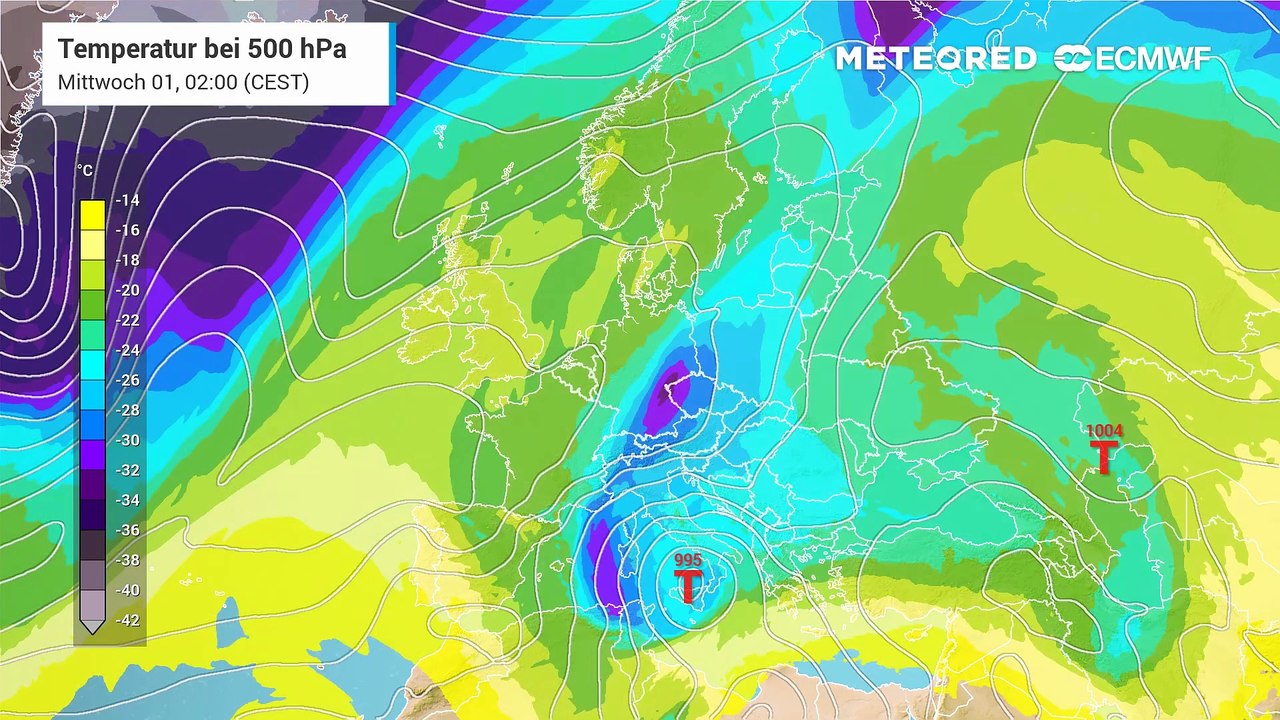 Das steuernde Hochdruckgebiet Peter bezeichnet sorgt zunächst noch für ruhiges, trockenes Wetter und klare Nächte, bevor es im Verlauf der Ostertage langsam an Einfluss verliert.