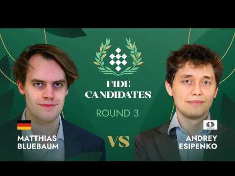 Bluebaum vs Esipenko – another intense Candidates battle! Matthias Bluebaum faced Andrey Esipenko in Round 3 of the FIDE Candidates Tournament 2026. A deep positional struggle between two strong grandmasters that ultimately finished in a draw. #chess #