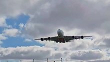 The Emirates A380 comes into land at Cornwall Airport Newquay